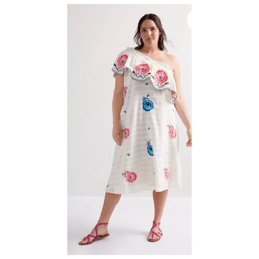 NWOT Anthropologie Plenty By Tracy Reese Embroidered One Shoulder Midi Size 2X